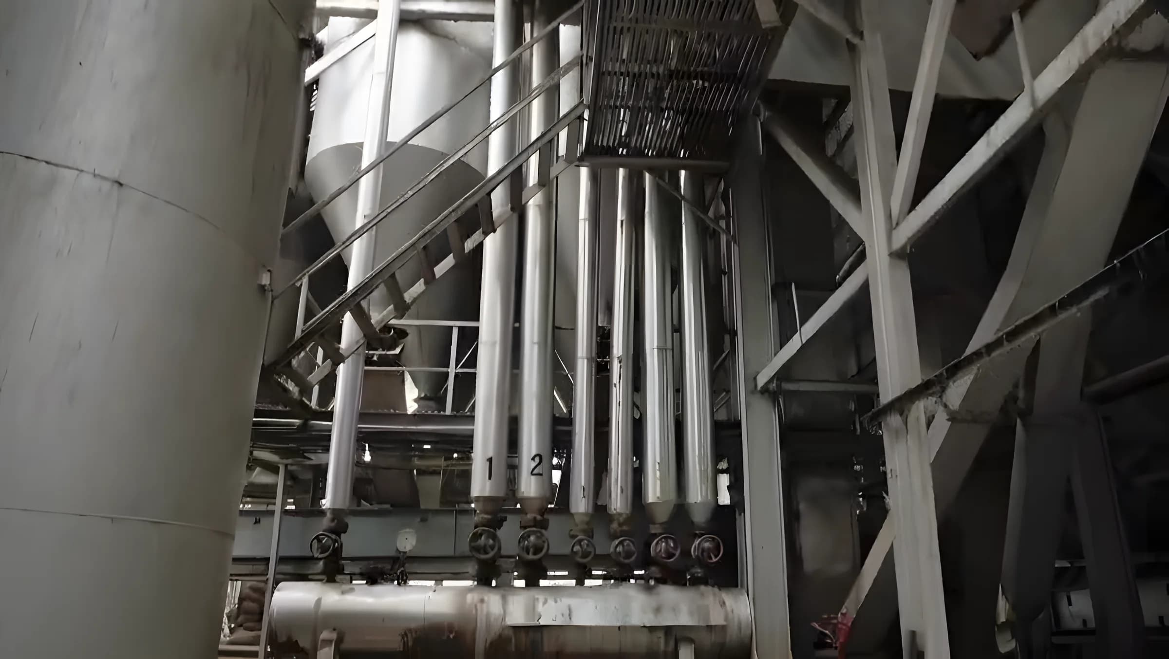 Pipework under the silos
